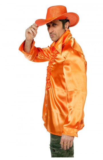 Ruchesblouse satijn oranje