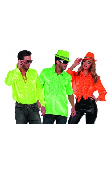 Ruchesblouse satijn neon-geel