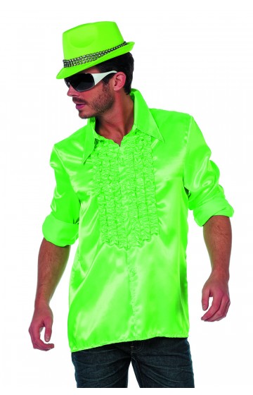 Ruchesblouse satijn neon-groen